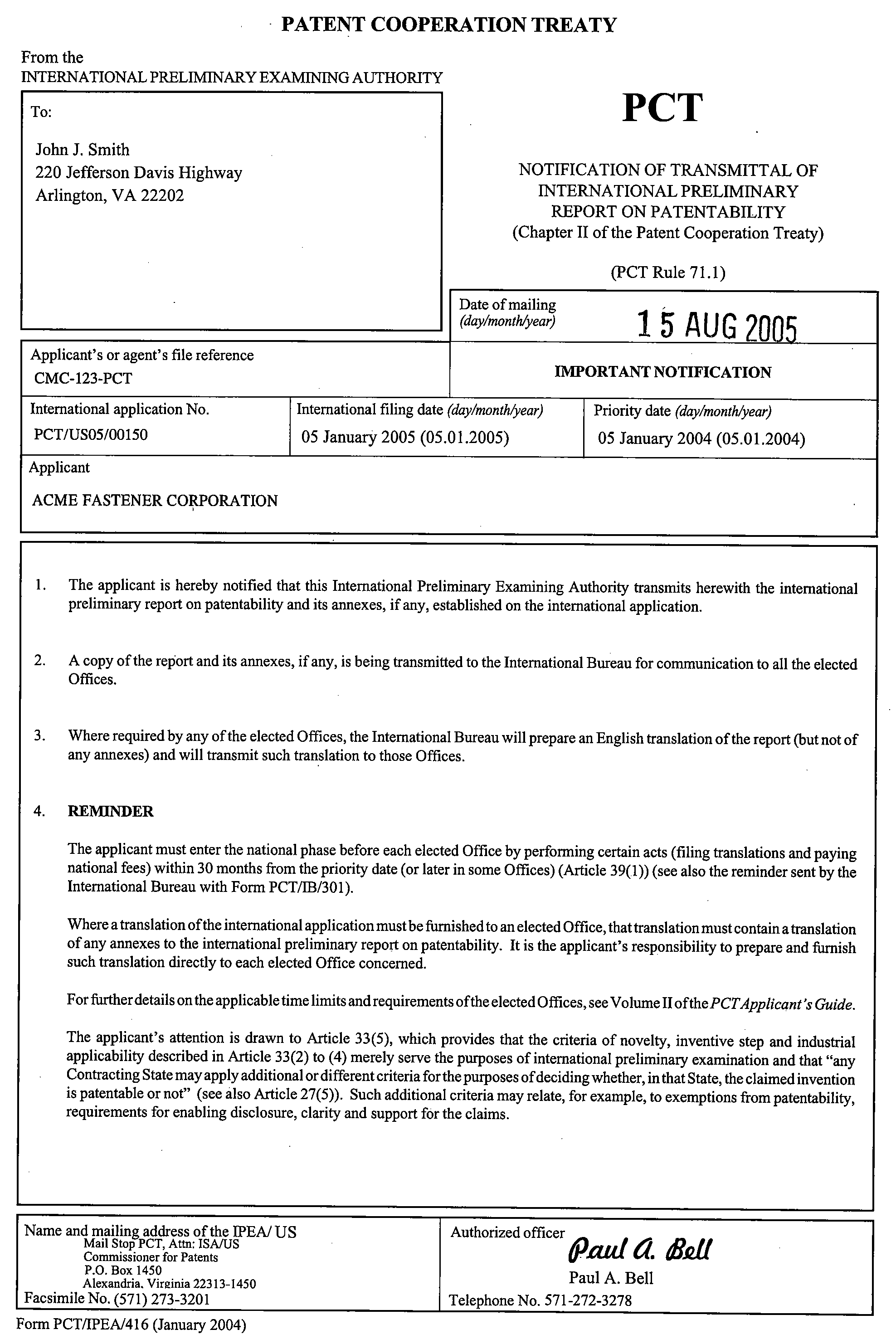 form pct/ipea/409. international preliminary examination report